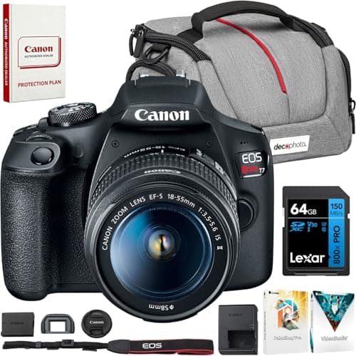 Canon EOS Rebel T7 DSLR Camera with 18-55mm Lens Bundle 24.1MP Beginner Digital Camera Kit with 64GB Memory Card, Camera Bag & Photo Editing Software