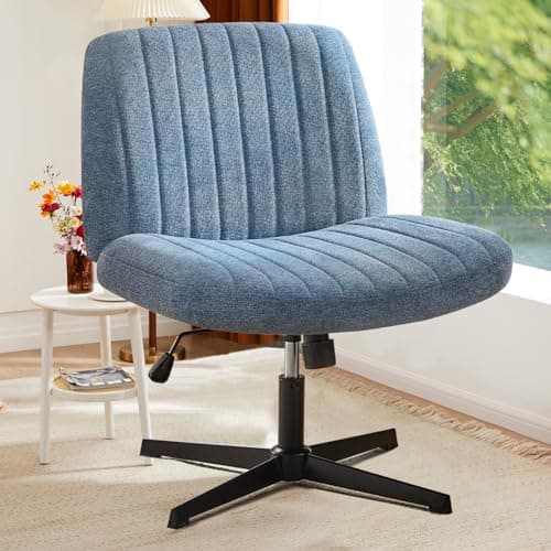 DUMOS Criss Cross Chairs, Armless Office Desk No Wheels Swivel Padded Wide Seat Modern Height Adjustable Mid Back Task Vanity Seating for Home Office Bedroom Computer 8