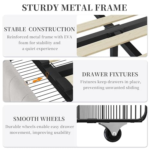 Yaheetech Queen Bed Frame Upholstered Platform Bed with 3 Storage Drawers, Large Storage Space/Strong Wooden Slats/Non-Slip and Noise-Free/No Fixed Headboard/No Box Spring Needed/Beige Queen Bed 7