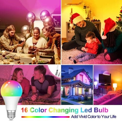 AFINSEA RGB Color Changing Light Bulbs,RGB LED Light Bulbs,9W Warm White 6500K,40W Equivalent,16 Color Multicolor A19 E27/E26 Dimmable Memory Function, for Home Decoration,Stage,Bar,Party 6