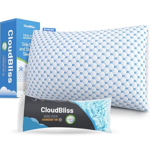 CloudBliss Shredded Memory Foam Pillow for Sleeping - Adjustable Cooling Pillow with Breathable Washable Cover, CertiPUR-US Certified, 1 Pack Queen Size for Side/Back/Stomach Sleepers