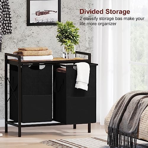 Heybly Laundry Hampers, 2 × 12.5 Gal Laundry Basket with Large Desktop Sorter for Laundry Room organization, Bathroom and Dorm Laundry Bags on Storage Shelf Rustic HLH002SR 5