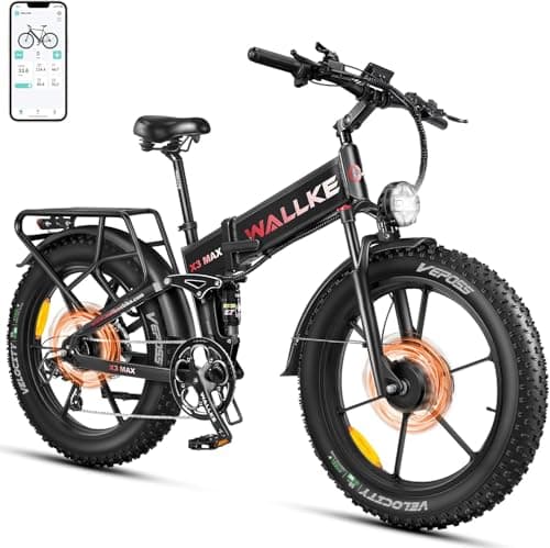 W Wallke 2800W Dual Motor Folding Mountain Electric Bike, Battery 48V 22Ah Long Range e-Bike, 26" Fat Tire All Terrain 32-35MPH Fast Adult Ebike, Full Suspension e-Bicycle, UL2849 Certificate