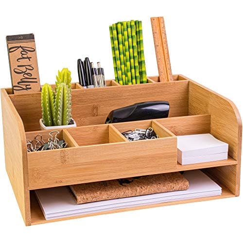MissionMax Bamboo Wood Desk Organizer with File Organizer for Office Supplies Storage & Desk Accessories. Perfect Decor combo for Desk Organization, Home Office and more