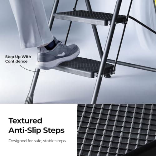 Step Ladder 3 Step Folding Step Stool Step Ladder with Wide Anti-Slip Pedal Step Stool Foldable for Adults Lightweight, Portable Steel Use for Home and Office 7