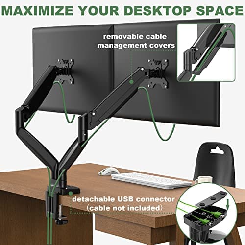 UPGRAVITY Dual Monitor Mount, Dual Monitor Desk Mount for Two Ultrawide 22"-34" Flat/Curved Computer Screens, Fully Adjustable Gas Spring Double Monitor Stand Arms Hold 26.5lbs, VESA 75x75/100x100mm 7