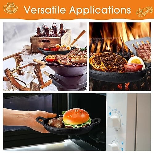 Mifoci 4 Pcs Oval Serving Dish Mini Cast Iron Skillet Cast Iron Baking Pan Sizzling Plate Matte Black Gratin Cookware for Home Restaurant Kitchen Food Service Barbecue (7.1" X 4.7") 5