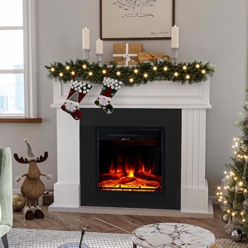oneinmil Electric Fireplace with 43" Mantel, Farmhouse TV Stand with 18’’ Electric Fireplace Heater, 3D Realistic Flame, Fireplace for Bedroom, Living Room, White 8