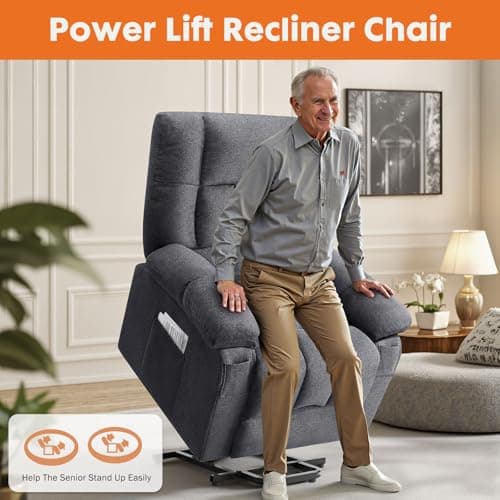 Sweetcrispy Power Lift Recliner Chair with Vibration Massage and Heat for Adults, Ergonomic Overstuffed Breathable Fabric Reclining Chair with Side Pockets, Remote Control, Living Room, Bedroom, Grey 5
