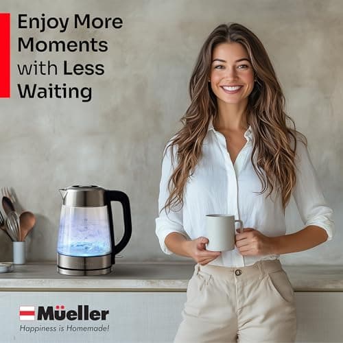 Mueller Rapid Boil Electric Tea Kettle 1.8L – Borosilicate Glass & Stainless Steel – BPA-Free Hot Water Boiler, LED Light, Auto Shut-Off, Boil Dry Protection Fast Water Heater – Kitchen Appliances 7