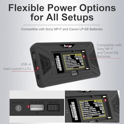 Portkeys PT5 II Camera Monitor Touchscreen DSLR Field Monitor 5 inch 4K30P Input/Output Wide Color Gamut New Peaking 3D LUT Video Assist Luma RGB Waveform for DSLR 6