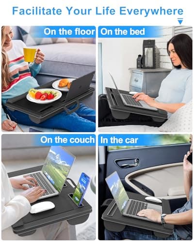 HETTHI Laptop Lap Desk, Portable Large Laptop Desk for Bed, Up to 17 Inch Lap Pad Tray with Wrist Rest, Mouse Pad, Tablet Phone Slot, Portable Handle, Cushion (Black) 6