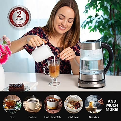 OVENTE 1.7L Electric Tea Kettle with Removable Infuser, Variable Temperature Control, Keep Warm Function, 1500W Fast Heating Water Boiler, BPA Free Borosilicate Glass & Easy to Fill Lid, Silver KG733S 10