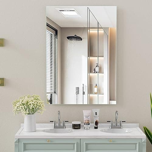 Memobarco Bathroom Mirrors for Wall, 20 * 28 Frameless Bathroom Vanity Mirror Rectangle Round Corner IP54 Water Proof Shatterproof Mirror Bathroom Wall Mounted for Bathroom
