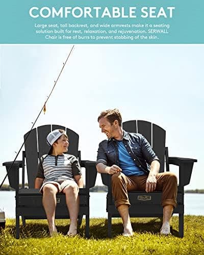 SERWALL Foldable Adirondack Chair Set of 2 for Patio Garden Outdoors Fire Pit-Black 5