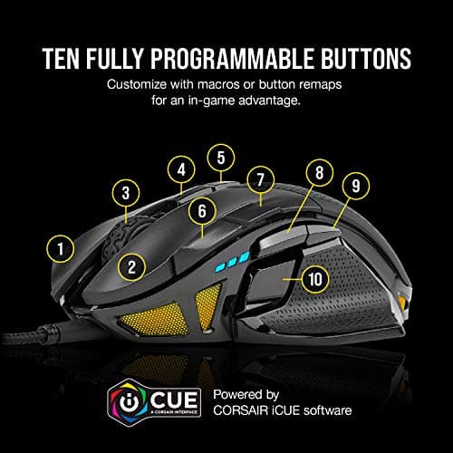 Corsair NIGHTSWORD RGB Gaming Mouse for FPS, MOBA - 18,000 DPI - 10 Programmable Buttons - Weight System - iCUE Compatible - Black 6
