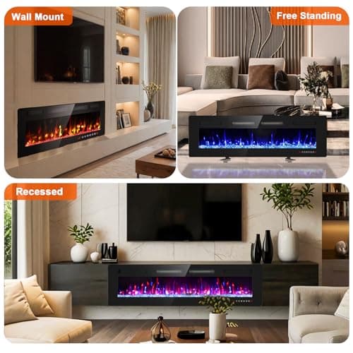 BREEZEHEAT 72 Inch Ultra Thin Electric Fireplace-Freestanding or Recessed Wall Mounted Fireplace Heater, Remote Control, Touch Screen, 750W/1500W, 8H Timer for Living Room, Bedroom, Office 5