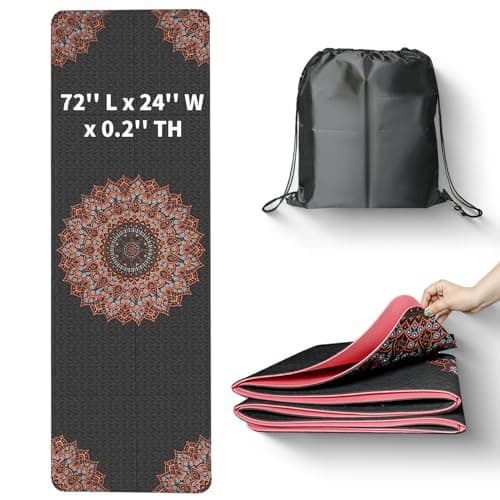 72"X24"X0.2" Travel Yoga Mat, Non Slip Exercise Matt with Carry Bag, Easy to Roll and Fold, Durable, 5mm Thick Print Pilates Mat for Travel Home Gym Outdoor