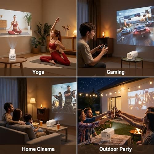WellSonic Mini Projector with Wifi and Bluetooth, 4K Protable Smart Projector Build-in Android 14, 130" Screen Auto Keystone Movie Projector Compatible with HDMI Phone TV Stick for Bedroom Outdoor 8