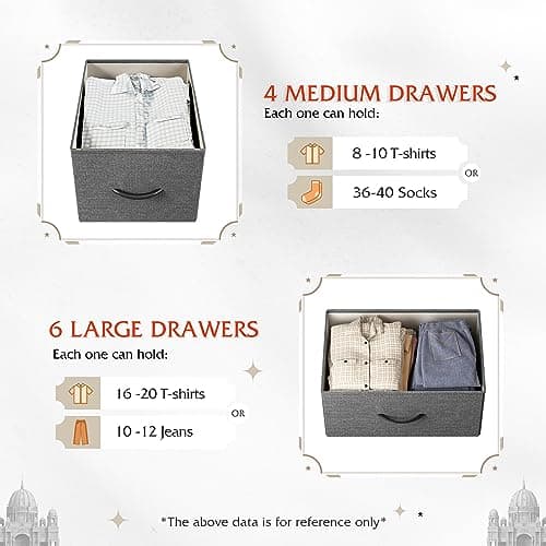 WLIVE Large Dresser for Bedroom, Fabric Dresser with 10 Drawers, Storage Tower with Fabric Bins, Double Dressers, Chest of Drawers for Closet, Living Room, Hallway, Dark Grey 5