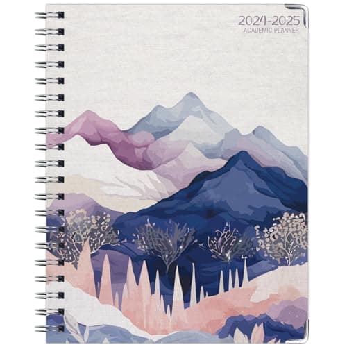 HARDCOVER Academic Year 2024-2025 Planner: (June 2024 Through July 2025) 8.5"x11" Daily Weekly Monthly Planner Yearly Agenda. Bookmark, Pocket Folder and Sticky Note Set (Pastel Mountains) 8