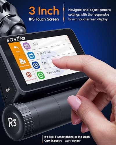 ROVE R3 Dash Cam Front and Rear with Cabin, 3” IPS Touch Screen, 3 Channel Dash Cam 1440P+1080P+1080P, IR Night Vision, 5GHz WiFi, Up to 30MB/s Download Speed, Quad-Mode GPS, Supports 512GB Max 5