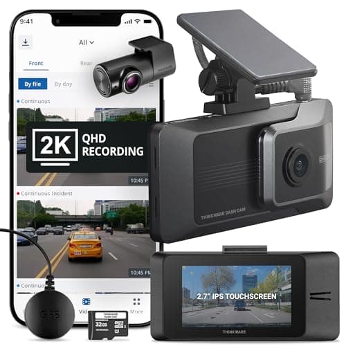 Thinkware ARC Dual Dash Cam Front & Rear 2K QHD, 2.7” LCD Touchscreen, 130° Wide Angle, GPS, Wi-Fi, Super Night Vision, Smart Driving Alerts, 24/7 Parking Mode, Hardwiring Included