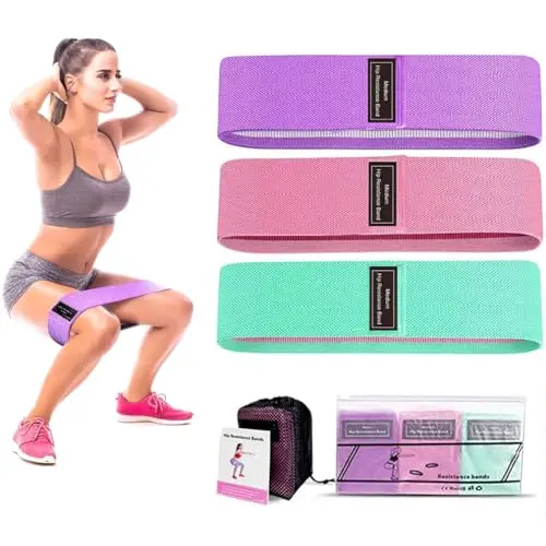 Otempo Fabric Resistance Bands Set 3 Levels, Booty Bands for Working Out, Exercise Bands for Legs and Butt, Fitness Loop Bands for Women and Men, Non-Slip Stretch Bands (Purple, Pink, Green)