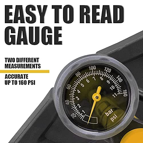 BV Bicycle Ergonomic Bike Floor Pump with Gauge & Smart Valve Head, 160 psi, Automatically Reversible Presta and Schrader 5