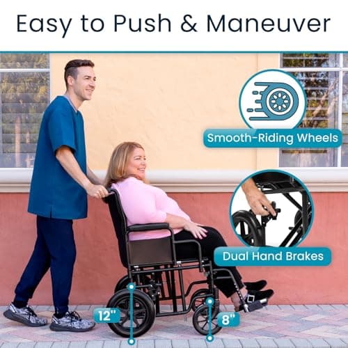 Vive Mobility Bariatric Transport Wheelchair for Adults - Supports 450lbs - Foldable, Heavy Duty Travel Wheel Chair - Portable, Transfer Aid with Swing Away Footrests & 22 Inch Wide Seat 6