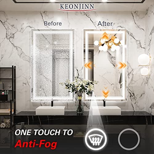 Keonjinn LED Bathroom Mirror with Lights, 40 x 24 Inch Front Lighted Vanity Mirror, HD Tempered Glass, UL-Listed LED Driver, Anti-Fog, 6000K Dimmale, Memory Function, Easy Installation 6