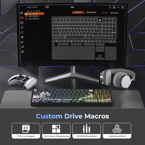 OHY 96% Keyboard with Color Multimedia Display Mechanical Gaming Keyboard, XVX Wireless Hot Swappable, Gasket Mount RGB, Pre-lubed Stabilizer for Mac/Win, Black Kanagawa 7