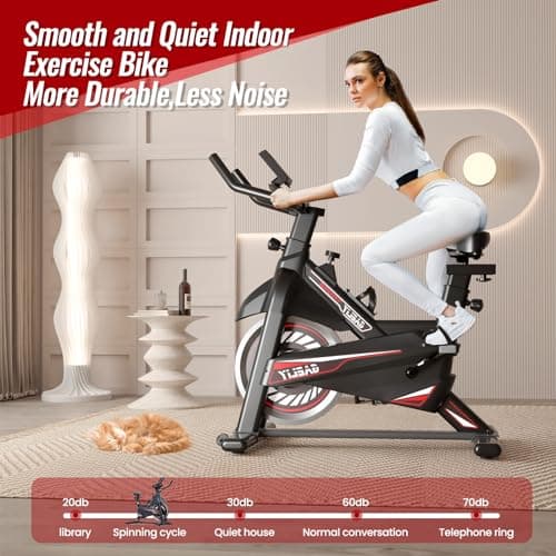Exercise Bike-Indoor Stationary Bike for Home Gym,Workout Bike with Belt Drive,Cycling Bike with Digital Display & Comfortable Seat Cushion BlackRed 5