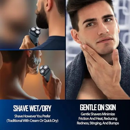 Barbasol Rotary Shaver, Rechargeable Electric Rotary Shaver with Stainless Steel Blades, Pop-Up Trimmer, Wireless Cordless Electric Razor, Close Shave, Full 8 Hour Charge Provides 45 Minute Run-Time 5