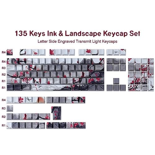 Tsungup PBT Keycaps - Side Print Keycap Set,135 Keys Double Shot Shine Through Landscape Painting Custom Keycaps,Cherry Profile Keyboard Key caps for Cherry MX Switches Mechanical Keyboards 5