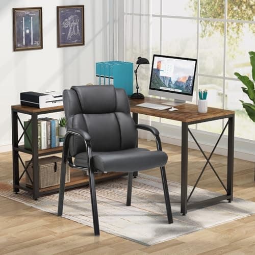 CLATINA Leather Guest Chair with Padded Arm Rest for Reception Meeting Conference and Waiting Room Side Office Home Black 10