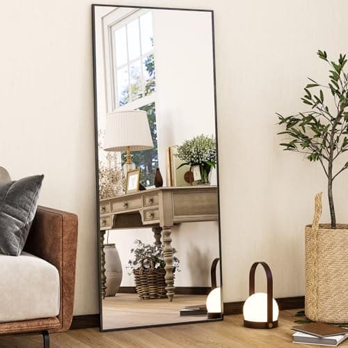 HARRITPURE 21"x56" Full Length Mirror Floor Rectangle Mirrors Aluminum Frame Standing Wall & Leaning Large Dressing Mirror for Living Room Bedroom Cloakroom,Black