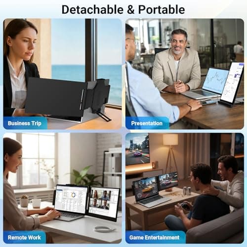 Laptop Screen Extender 14 inch Laptop Monitor Extender 1080P IPS, 280° Rotation Portable Monitor for Laptops 13-17.3" with USB-C DP/HDMI Port, Plug-Play Dual Screen for Windows/Mac/Chrome/Android 9