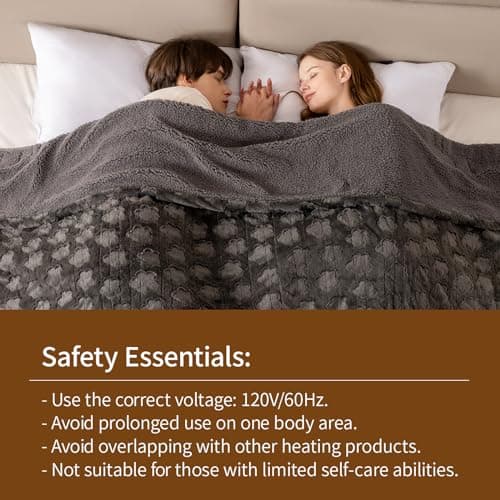 Bearhug Electric Blanket Twin Size 62" x 84", Grey Flower Patterns Faux Fur & Warm Sherpa Heated Blanket, 10 Heating Levels & 1-12H Auto Off, ETL Certified, Machine Washable 7
