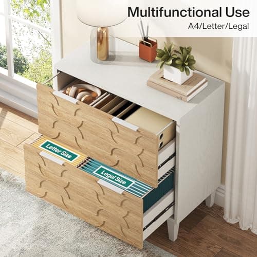 Tribesigns 2-Drawer File Cabinet, Lateral Filing Cabinet for A4/Letter/Legal Size, Office Storage Cabinet, Printer Stand with Storage Drawer for Home Office, White & Walnut 6