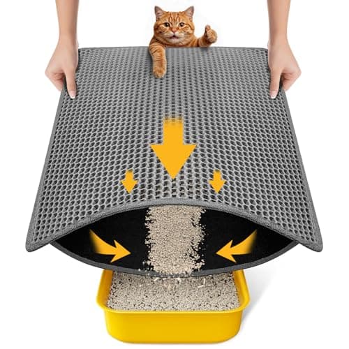 Cat Litter Mat New Size 23.6"x14.6" for Small Spaces, Upgrade Super Waterproof Back Layer Litter Box Mat, Non Slip, Durable, Soft on Paws Kitty Trapping Matt, Gray