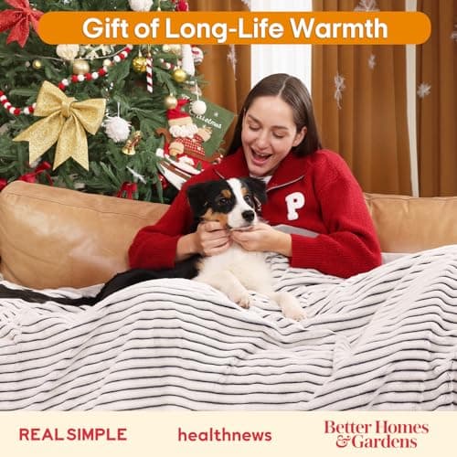 ZonLi 2-in-1 Weighted Heated Blanket for Back Pain, Heated Weighted Blankets (60”x80”,20lbs), 6 Heating Levels 1-10H Auto Off, Soft Ribbed Flannel Washable, Queen Size Chirstmas Gift for Family 8