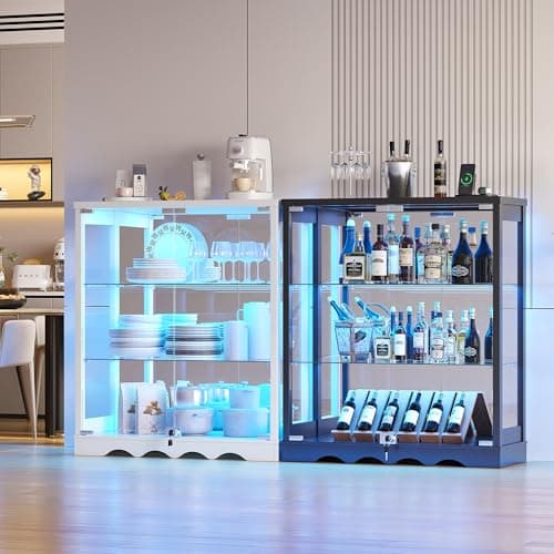 Dystler RGB Display Cabinet with Glass Doors - 39’‘ Tall Curio Cabinet with Lock & Adjustable Shelves, 3-Tier Display Case with Lights, for Collectibles/Figure/Helmet/Football, Black 8