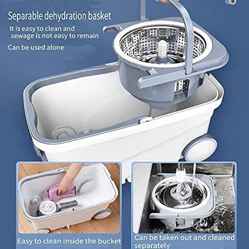 Michao Spin Mop Bucket Deluxe 360 Spinning Floor Cleaning System with 6 Microfiber Replacement Head Refills,62" Extended Handle,4X Wheel for Home Cleaning 6