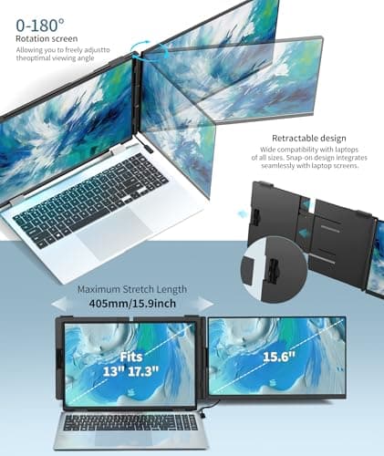 Cevaton Laptop Screen Extender - 15.6" FHD 1080P Portable Monitor for Laptop, Detachable & Plug and Play Dual Monitor Extender for 13"-17.3" Laptops, Compatible with Wins/Mac/Android/Chrome 5