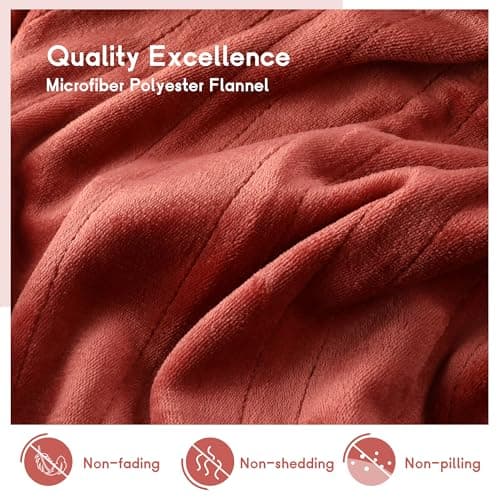 Minervada Heated Electric Blanket Queen Size 84''x90'', Dual Controller Soft Flannel with 5 Heat Settings 10 Hour Auto Off Large Blanket for Bed- Brick Red 5