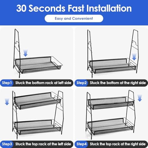 Spice Rack Organizer for Kitchen Counter Shelf with Small Basket,Countertop Organizer for Bathroom Counter, The Organizer for Bedroom,Contains Hooks, Cleaning Cloths,Suction Cup Feet Mats (Black) 7