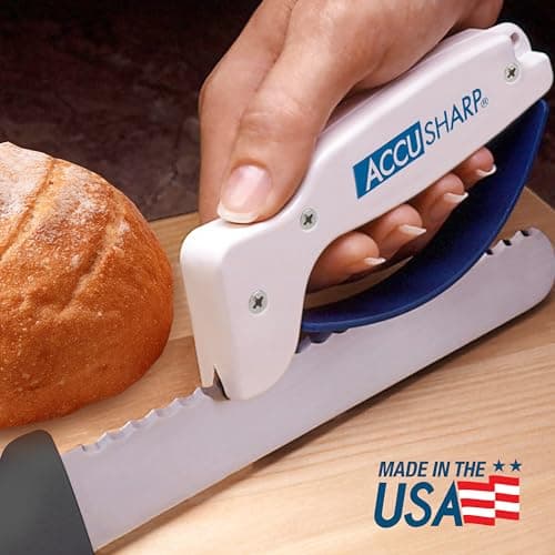 AccuSharp Knife Sharpener, Ergonomic Comfortable Handle, Compact & Easy to Use, Restore and Hone Straight & Serrated Knives, White 8