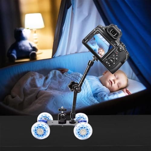 Tiiyee Camera Slider, Camera Table Dolly Slider Desktop Load Rail Roller Track 10KG Capacity Skater Car for DSLR Camcorder Mirrorless Cell Phones Smartphone Video Film Low Level Shooting Panning 5