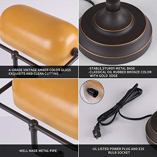 Liylan Banker Desk Lamp Touch Control, Vintage Banker's Desk Lamp with USB Port, 3 Way Dimmable Desk Lamps, Farmhouse Library Lamp Oil Rubbed Bronze for Office, Study Room 6